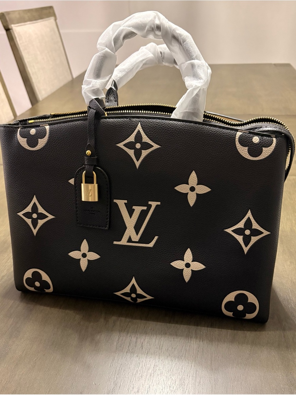 Louis Vuitton Black & Cream Monogram Canvas Satchel